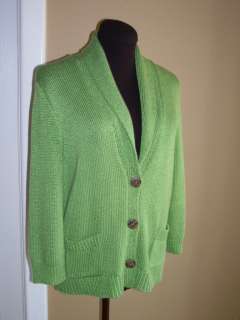JONES NEW YORK Lime Green BIG Button 3/4 SL Cardigan Sweater M  