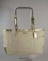 BRAND NEW COACH GALLERY LEATHER TOTE WHITE WITH SPARKLING GOLD TRIM 