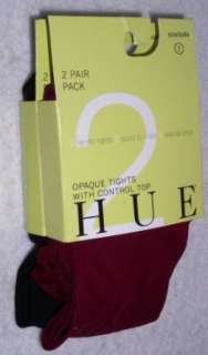  HUE Opaque Tights with Control Top, 2 pair pack, Size 2 