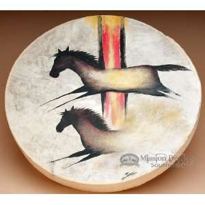  Painted Indian Drum  Horses 16 (h3) Musical Instruments