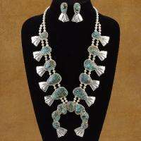 BISBEE Turquoise Squash Blossom Necklace Bracelet Set  