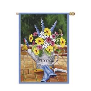   House Size Flag,Watering Can Welcome with Border: Patio, Lawn & Garden