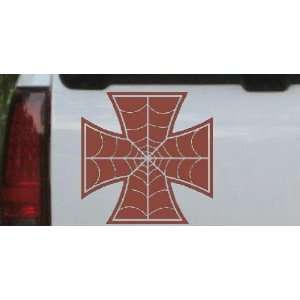  Brown 3in X 3in    Chopper Spider Web Maltese Cross Biker 