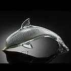 10 Art Glass Black and Clear Dolphin Crystal Statue Sc