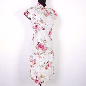  Women Cotton Mini Dress Cheongsam White Available Sizes: 0 