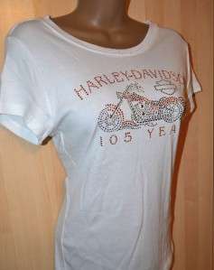 NWT Harley White Scoop Neck Bling Motorcycle Top Shirt L  