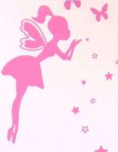 PINK Fairy Blowing Stars Wall Stickers + Butterflies  
