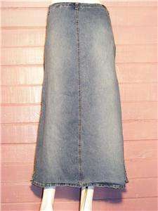 ANGELS Blue Denim Floral Design Stretch Long Jean Skirt, Sz 7  
