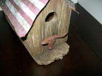  Roof Wooden Primative Folkart Handmade Texas US Flag Bird House  