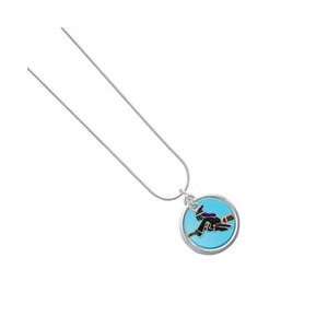 Flying Witch Hot Blue Pearl Acrylic Pendant Snake Chain Charm Necklace 