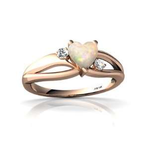  14k Rose Gold Heart Genuine Opal Ring Size 7.5: Jewelry