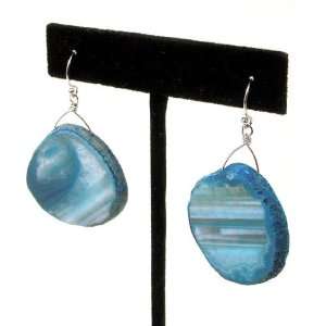  Genuine Blue Agate Sterling Silver Earrings. (The Matching Necklace 