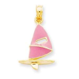  14k Pink Enameled Wind Sail Surfing Board Pendant Jewelry