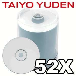  100 JVC Taiyo Yuden 52X CDR (CD R) 80min 700MB White 