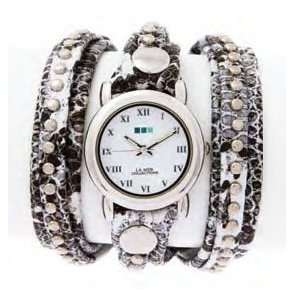   wTag Auth La Mer Collection Womens BlkWte Snake Silver Bali Stud Watch