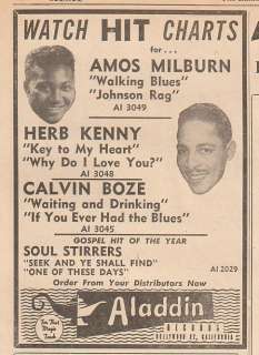    Walking Blues/Herb Kenny/Clavin Boze Soul Stirrers 1950 Ad Aladdin