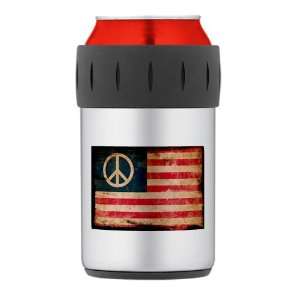   Thermos Can Cooler Koozie Worn US Flag Peace Symbol: Everything Else
