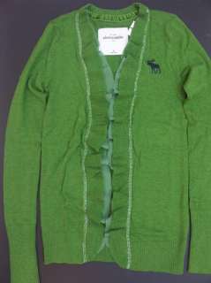 NWT Abercrombie Kids Girls Sweater Cardigan Green Medium elise open 
