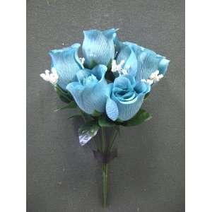   Tanday (Teal/Turquoise) 4 Rose Bud Wedding Bouquet. 