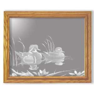  Swimming Ducks  Etched Mirror in Solid Oak Frame: Home 