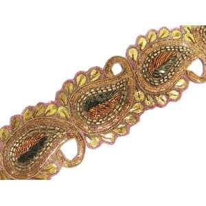  Paisley Shape Bronze Beaded Bullion Ribbon Trim 3 Yd Free 