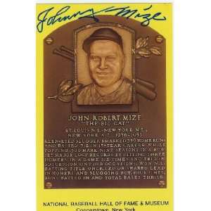  Johnny Mize Autographed Hall Of Fame Plaque Sports 
