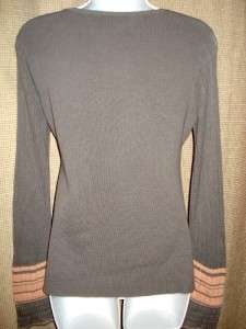 ANTHROPOLOGIE GUINEVERE Gray Tan Knit Peasant Top Size M  