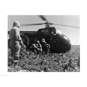 Korea, US Marine Corps, soldiers exiting military helicopter Poster 