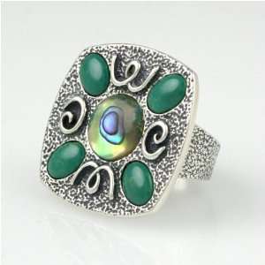  Sterling Silver Square Abalone and Turquoise Ring Jewelry