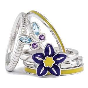   Silver Stackable Expressions Violet Surprise Ring Set Size 6: Jewelry