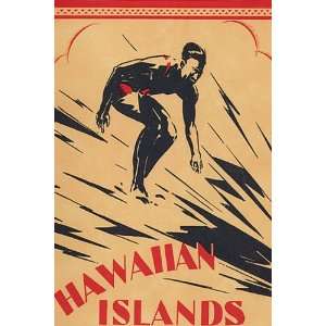  HAWAII HAWAIIAN ISLANDS SURF SURFING BEACH VINTAGE POSTER 