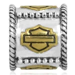   Gold Bar & Shield Ride Bead. .925 Sterling Silver. Gold Plating