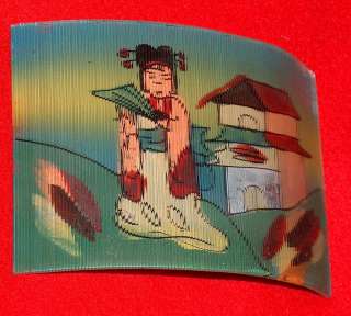 Rare Japanese Scene reverse painted Curved Glass Panel  
