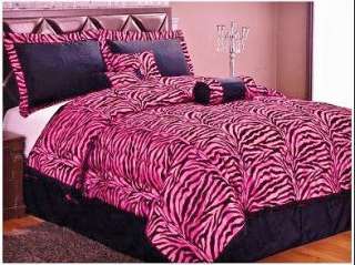 Imperial 7 piece Micro Suede PINK & BLACK Zebra Striped Comforter Set 