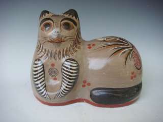 Old vintage Mexican Tonala burnished pottery cat 11.5  
