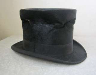   Black TOP HAT Beaver Fur Felt Stovepipe Mens Victorian 1900s  