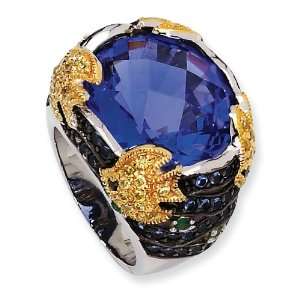   Purple Glass & CZ Fish Ring   Size 7: West Coast Jewelry: Jewelry