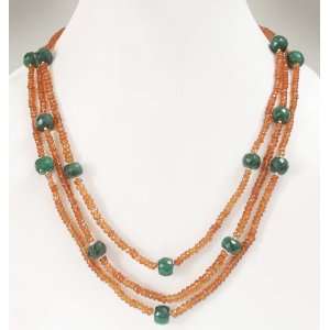   Faceted Emerald & Semi   Precious Beaded 3 Strands Necklace Jewelry