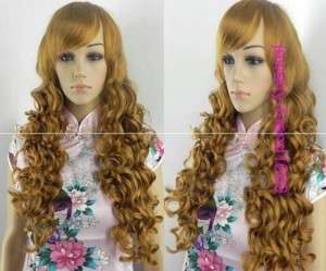 C230 NEW COSPLAY LONG GOLDEN BLONDE CURLY WOMENS FULL WIG +gift 