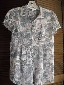 CABI SILK gray BUTTERFLY S/S COLLARED SHIRT TOP XS  