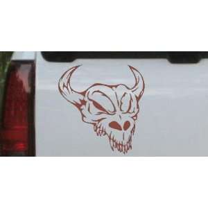 Skull With Horns Skulls Car Window Wall Laptop Decal Sticker    Brown 