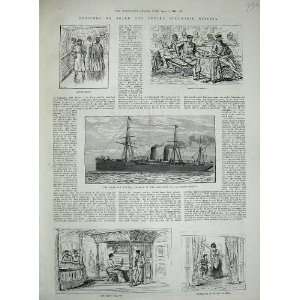  1885 Cunard Steam Ship Etruria Music Saloon Dining Sea 