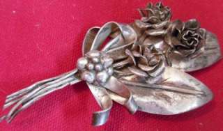 Old Sterling Silver Rose Corsage Brooch Pinback Jewelry  