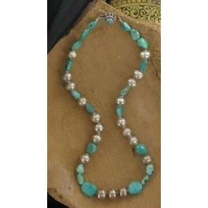  CARICO LAKE TURQUOISE POTATO BEADS NECKLACE STERLING #4 