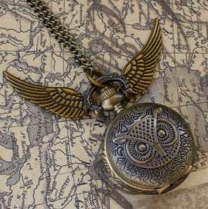 Steampunk pocket watch necklace pendant OWL wings  