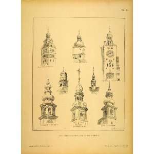  1896 Print Towers Steeples Germany German Architecture 