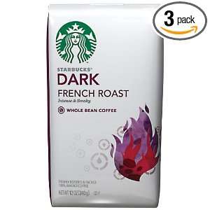 Starbucks Dark French Roast Coffee, Whole Bean, 12 Ounce Bags (Pack of 