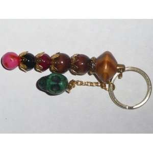    Handcrafted Bead Key Fob   Multi/Gold/Stones 