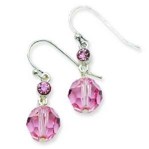  Silver Tone Pink Crystal Beaded Drop Earrings: 1928 