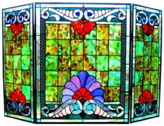VICTORIAN STYLE FIRE PLACE SCREEN STAINED GLASS PANEL  